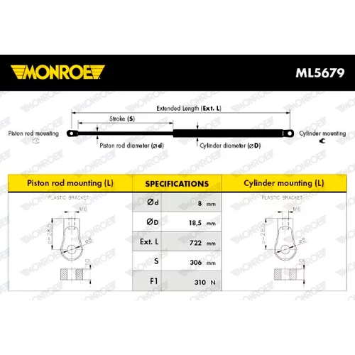 Plynová vzpera, kapota motora ML5679 /MONROE/ - obr. 7