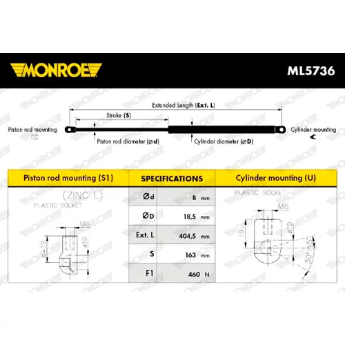 Plynová vzpera, kapota motora MONROE ML5736 - obr. 7