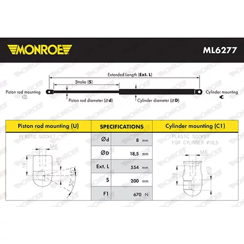 Pneumatická pružina, Batožinový/nákladný priestor MONROE ML6277 - obr. 7