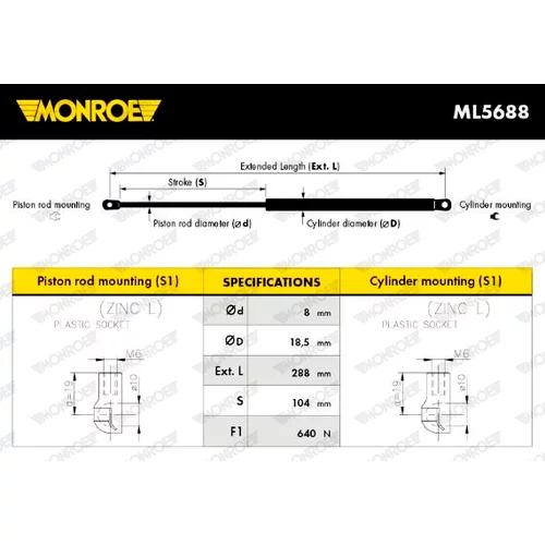 Plynová vzpera, kapota motora MONROE ML5688 - obr. 7