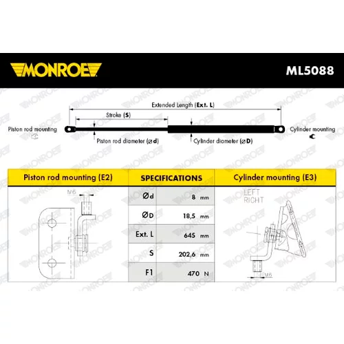 Pneumatická pružina, Batožinový/nákladný priestor MONROE ML5088 - obr. 9