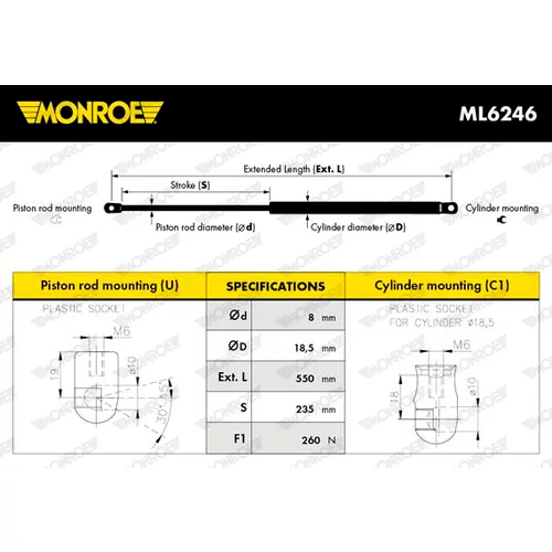 Pneumatická pružina, Batožinový/nákladný priestor MONROE ML6246 - obr. 6