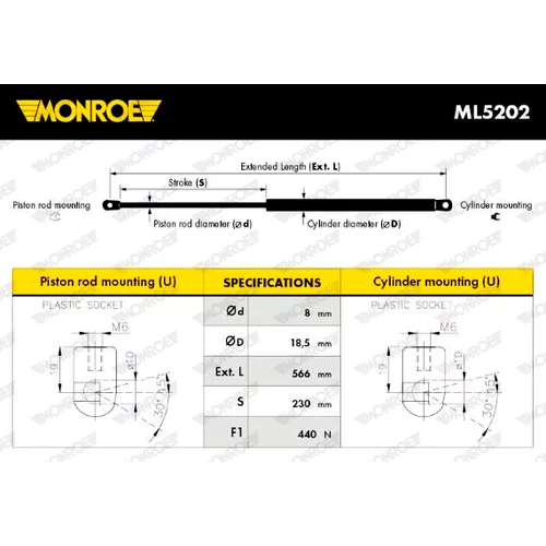 Pneumatická pružina, Batožinový/nákladný priestor MONROE ML5202 - obr. 7