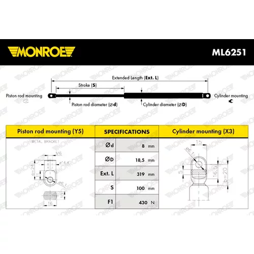 Plynová vzpera, kapota motora MONROE ML6251 - obr. 6