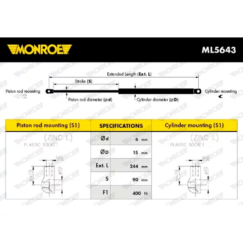 Plynová vzpera, kapota motora MONROE ML5643 - obr. 6