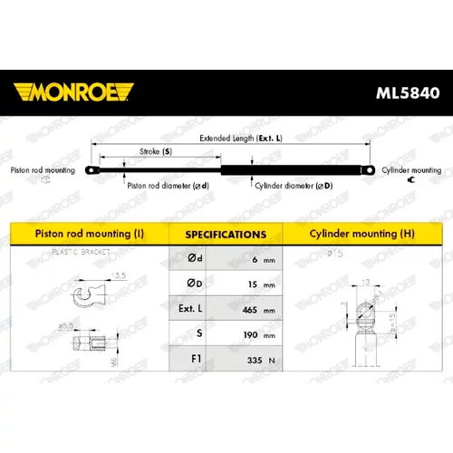 Pneumatická pružina, Batožinový/nákladný priestor MONROE ML5840 - obr. 4