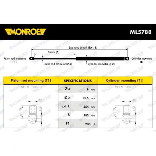 Plynová vzpera, kapota motora MONROE ML5788 - obr. 6