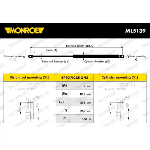 Pneumatická pružina, Batožinový/nákladný priestor MONROE ML5139 - obr. 7