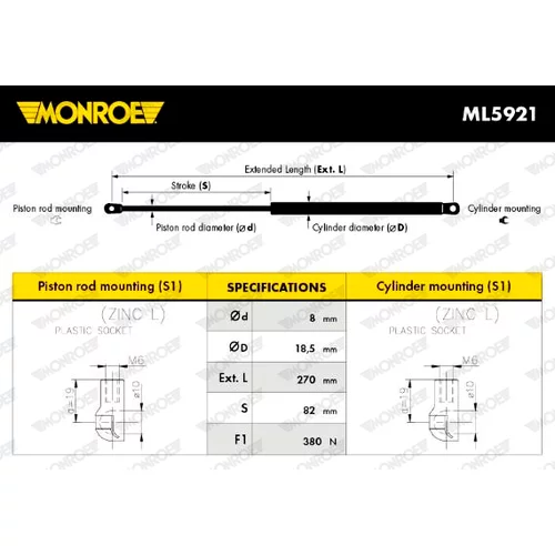 Pneumatická pružina, Batožinový/nákladný priestor MONROE ML5921 - obr. 7