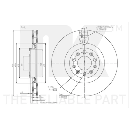 Brzdový kotúč NK 311038 - obr. 2