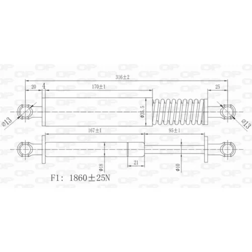 Pneumatická pružina, Batožinový/nákladný priestor OPEN PARTS GSR6125.00 - obr. 1