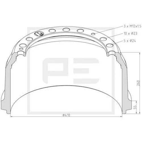 Brzdový bubon PE Automotive 016.526-00A