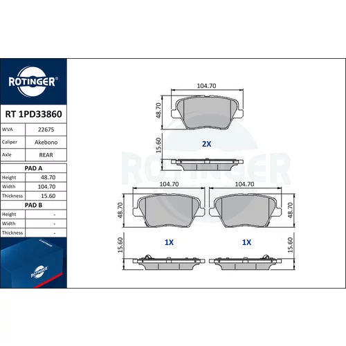 Sada brzdových platničiek kotúčovej brzdy ROTINGER RT 1PD33860