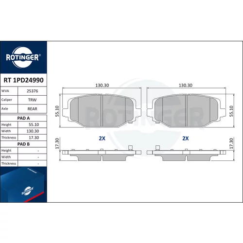 Sada brzdových platničiek kotúčovej brzdy ROTINGER RT 1PD24990