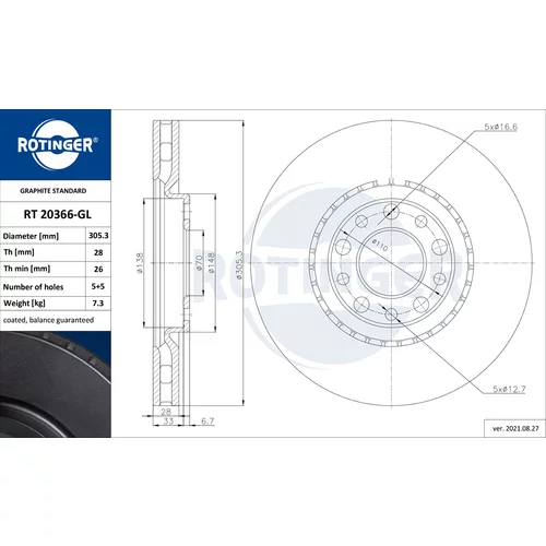 Brzdový kotúč ROTINGER RT 20366-GL