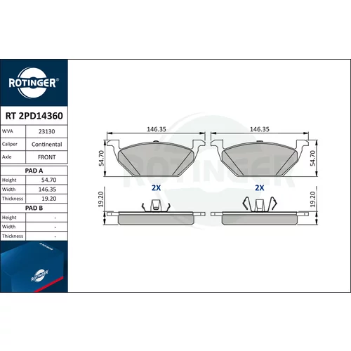 Sada brzdových platničiek kotúčovej brzdy ROTINGER RT 2PD14360