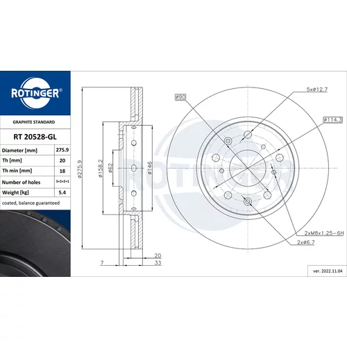 Brzdový kotúč ROTINGER RT 20528-GL