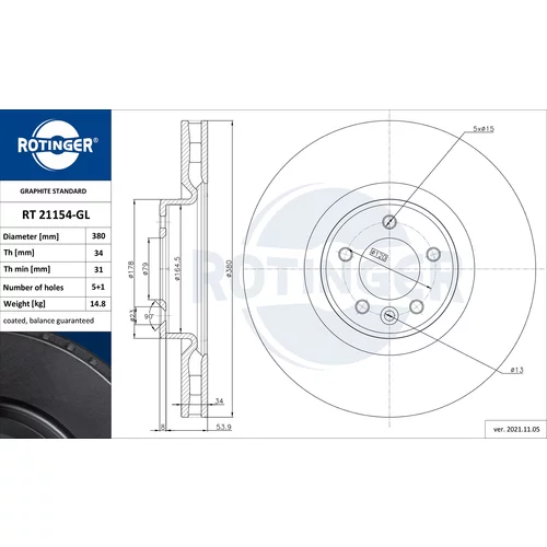 Brzdový kotúč ROTINGER RT 21154-GL