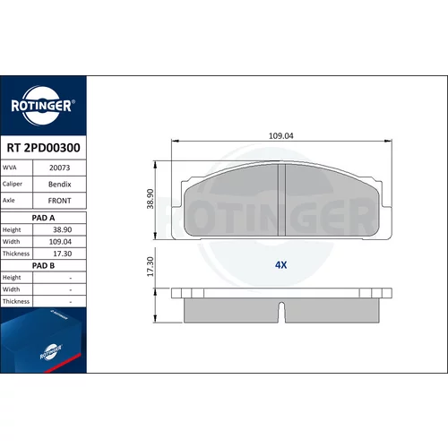 Sada brzdových platničiek kotúčovej brzdy ROTINGER RT 2PD00300