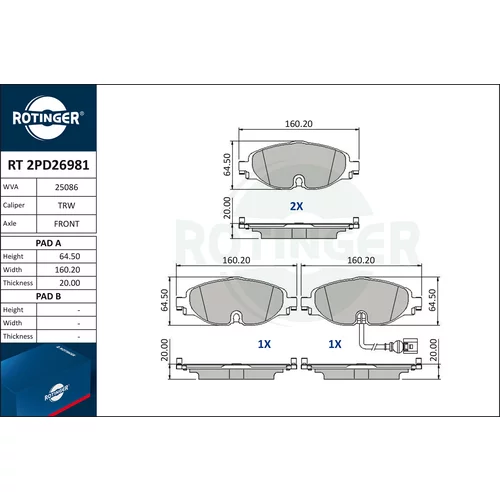 Sada brzdových platničiek kotúčovej brzdy ROTINGER RT 2PD26981