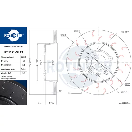 Brzdový kotúč ROTINGER RT 1171-GL T9