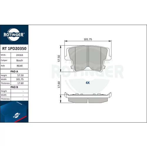 Sada brzdových platničiek kotúčovej brzdy ROTINGER RT 1PD20350