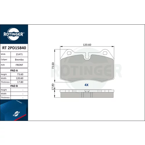 Sada brzdových platničiek kotúčovej brzdy ROTINGER RT 2PD15840