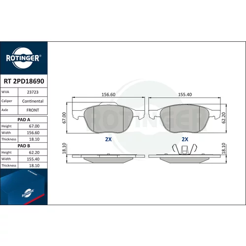 Sada brzdových platničiek kotúčovej brzdy ROTINGER RT 2PD18690