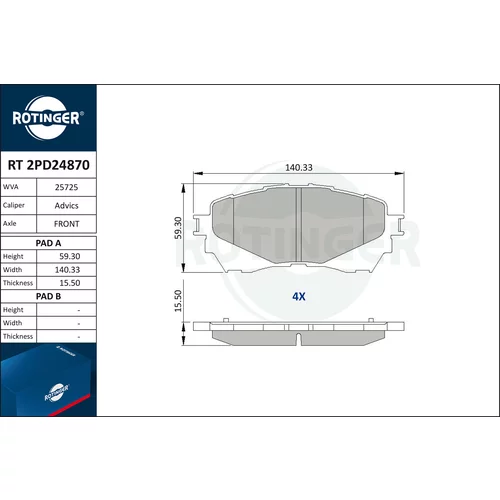 Sada brzdových platničiek kotúčovej brzdy ROTINGER RT 2PD24870