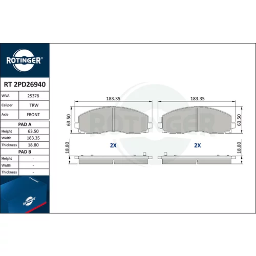 Sada brzdových platničiek kotúčovej brzdy ROTINGER RT 2PD26940