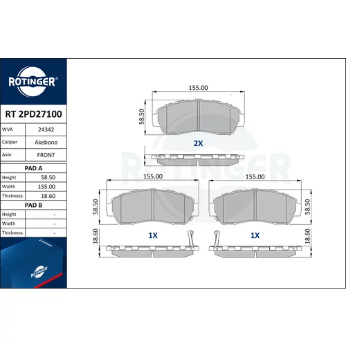 Sada brzdových platničiek kotúčovej brzdy ROTINGER RT 2PD27100