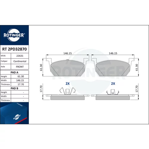 Sada brzdových platničiek kotúčovej brzdy ROTINGER RT 2PD32870