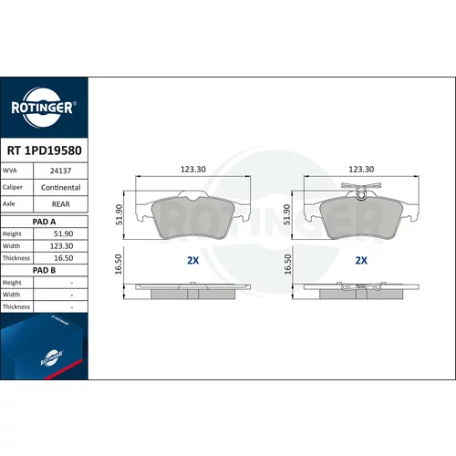 Sada brzdových platničiek kotúčovej brzdy ROTINGER RT 1PD19580