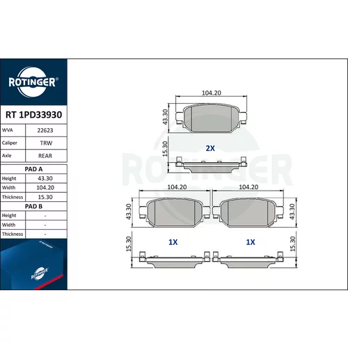 Sada brzdových platničiek kotúčovej brzdy ROTINGER RT 1PD33930