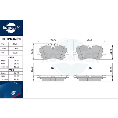 Sada brzdových platničiek kotúčovej brzdy ROTINGER RT 1PD36060