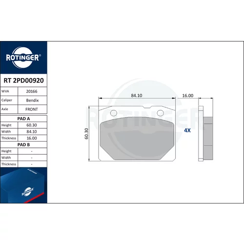 Sada brzdových platničiek kotúčovej brzdy ROTINGER RT 2PD00920
