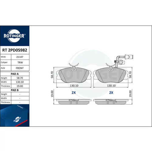 Sada brzdových platničiek kotúčovej brzdy ROTINGER RT 2PD05982