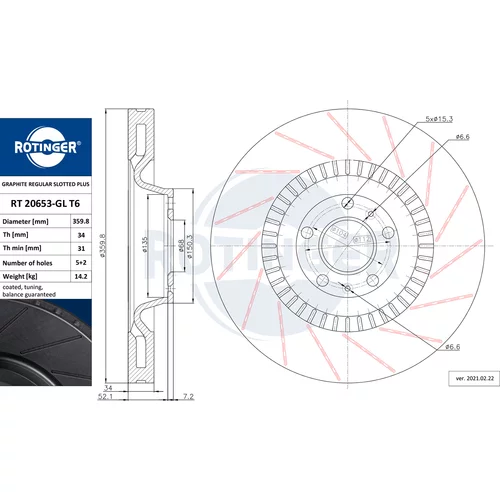 Brzdový kotúč ROTINGER RT 20653-GL T6