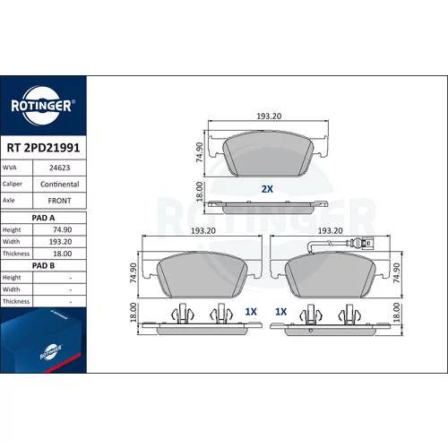 Sada brzdových platničiek kotúčovej brzdy ROTINGER RT 2PD21991