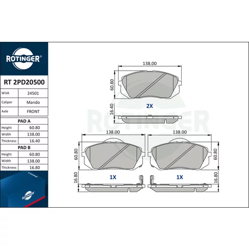 Sada brzdových platničiek kotúčovej brzdy ROTINGER RT 2PD20500