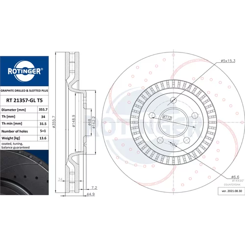 Brzdový kotúč RT 21357-GL T5 /Rotinger/