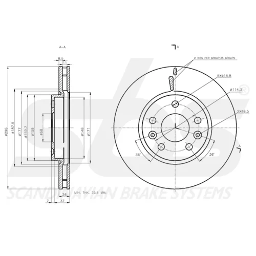 Brzdový kotúč SBS 18153139108 - obr. 2