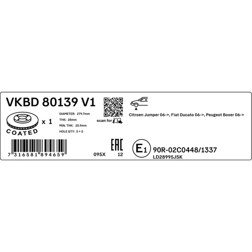 Brzdový kotúč SKF VKBD 80139 V1 - obr. 2