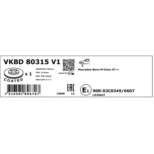 Brzdový kotúč SKF VKBD 80315 V1 - obr. 3