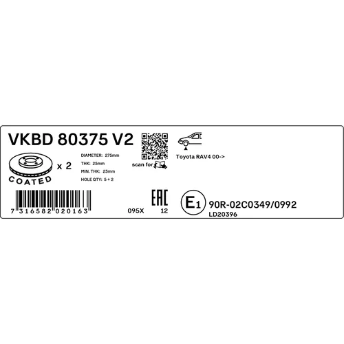 Brzdový kotúč SKF VKBD 80375 V2 - obr. 2