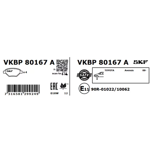 Sada brzdových platničiek kotúčovej brzdy SKF VKBP 80167 A - obr. 2