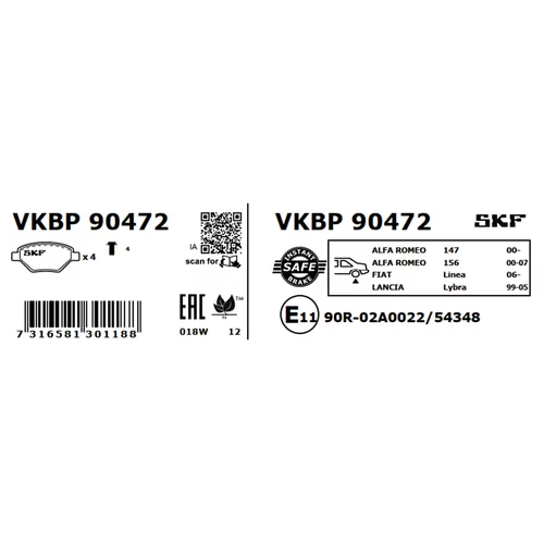 Sada brzdových platničiek kotúčovej brzdy VKBP 90472 /SKF/ - obr. 2