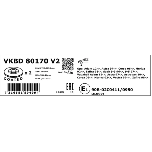 Brzdový kotúč SKF VKBD 80170 V2 - obr. 3