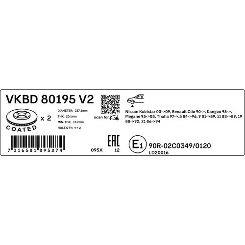 Brzdový kotúč VKBD 80195 V2 /SKF/ - obr. 2