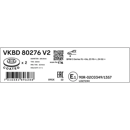 Brzdový kotúč SKF VKBD 80276 V2 - obr. 2